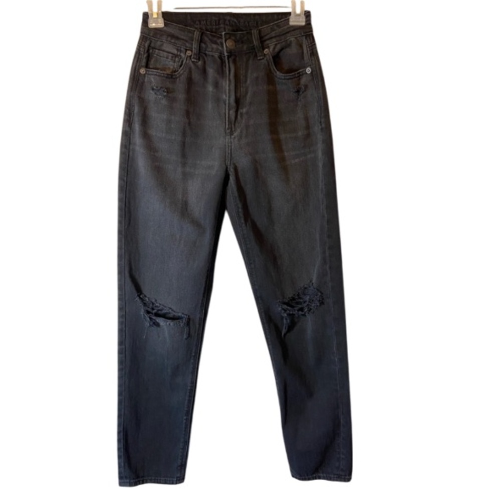 American Eagle Black Distressed Mom Jeans Size 00
